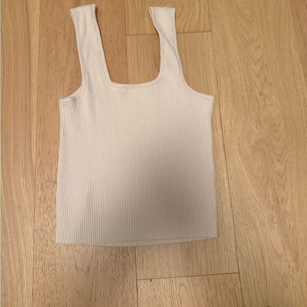 Vince Square Neck Ribbed Tank Top Cream Medium cotton elevated basics old money - Picture 4 of 5